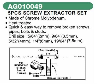 AG010049 / 5 PCS SCREW EXTRACTOR SET