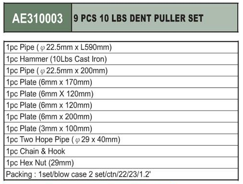AE310003 / 9 PCS 10 LBS DENT PULLER SET