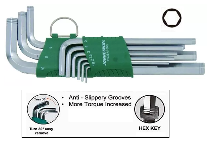 H02SA109S / 9 PCS ANTI-SLIP LONG ARM HEX KEY SET METRIC SIZE: 1.5 to 10 MM
