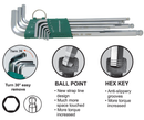 H06SA109S / 9 PCS ANTI-SLIP EXTRA LONG ARM BALL POINT HEX KEY SET METRIC SIZE:  1.5 to 10 MM