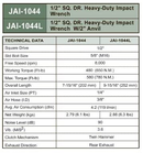 JAI1044 / 1/2" SQ.DR. SUPER DUTY IMPACT WRENCH