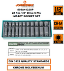 S03A4122SP / 22 PCS 1/2" DRIVE 6 PT. FLANK IMPACT SOCKET SET METRIC SIZE: 10-24 MM