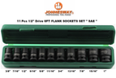 S03A4211S / 11 PCS. 1/2” DRIVE IMPACT SOCKET SET 6 PT SAE SIZE:  3/8" - 1"