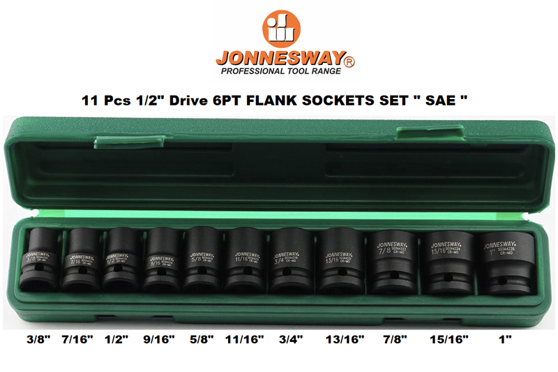 S03A4211S / 11 PCS. 1/2” DRIVE IMPACT SOCKET SET 6 PT SAE SIZE:  3/8" - 1"