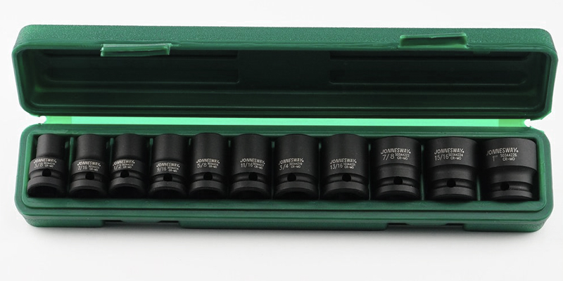 S03A4211S / 11 PCS. 1/2” DRIVE IMPACT SOCKET SET 6 PT SAE SIZE:  3/8" - 1"
