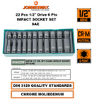 S03A4222SP / 22 PCS 1/2" DRIVE 6 PT FLANK IMPACT SOCKET SET SAE SIZE: 3/8" - 1"