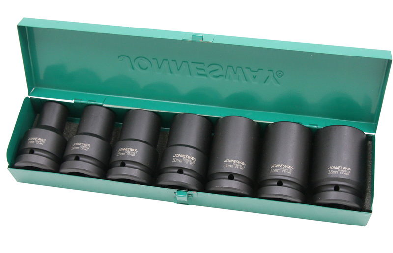 S03AD8107S / 7 PCS. 1" DR. 6 PT. FLANK DEEP SOCKET SET METRIC SIZE:  17 to 38 MM