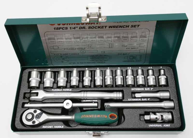 S04H2118S / 18 PCS 1/4" DRIVE SOCKET WRENCH SET METRIC SIZE: 4 to 13 MM