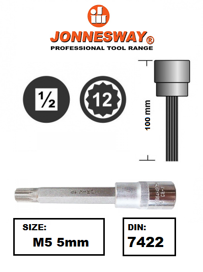 S64H4 / 1/2" DRIVE SPLINE INSERT BIT SOCKET CR-V STEEL DIN:7422 SIZE: M5 to M18
