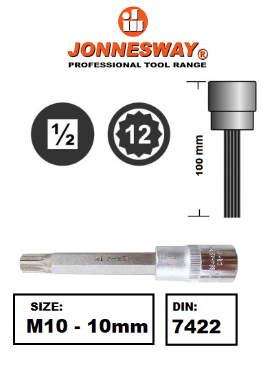 S64H4 / 1/2" DRIVE SPLINE INSERT BIT SOCKET CR-V STEEL DIN:7422 SIZE: M5 to M18