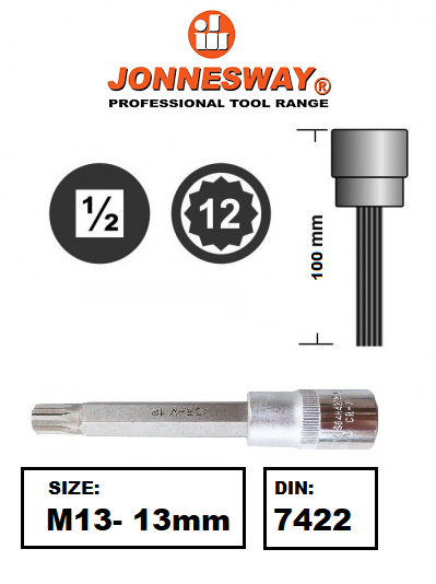 S64H4 / 1/2" DRIVE SPLINE INSERT BIT SOCKET CR-V STEEL DIN:7422 SIZE: M5 to M18