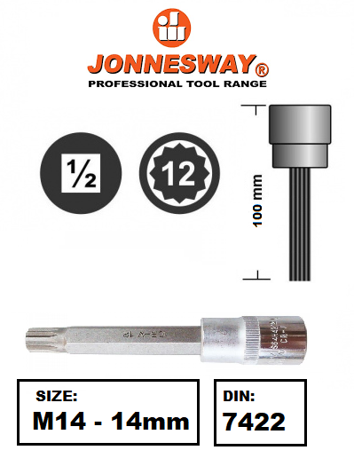 S64H4 / 1/2" DRIVE SPLINE INSERT BIT SOCKET CR-V STEEL DIN:7422 SIZE: M5 to M18