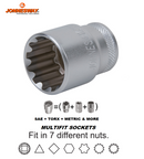 S68H3 / 3/8" DRIVE MULTIFIT SOCKET CR-V STEEL ( CR-V4) SIZE: 6.5MM ( 1/4")  to 15MM ( 19/32")