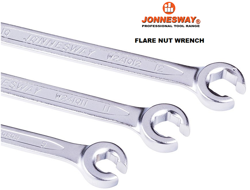 W24 / FLARE NUT WRENCH CR-V STEEL DIN: 3118 SIZE: 08X10MM, 18X19MM , 3/8"X7/16"
