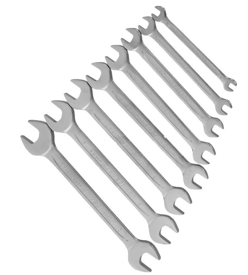 W25108S / 8 PCS OPEN END WRENCH SET CR-V STEEL DIN: 3110 METRIC SIZE: 6X7 to 20X22 MM