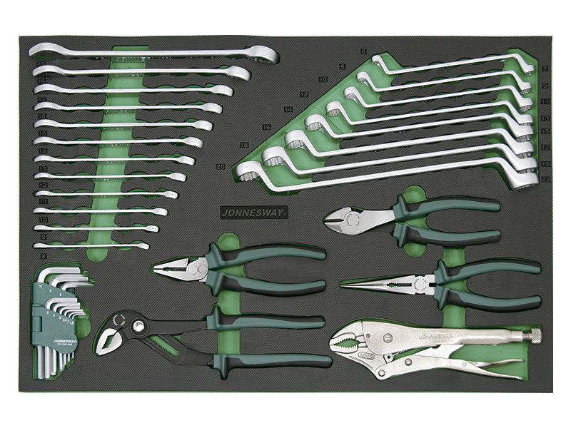 W45234SV / 34 PCS WRENCH & PLIER & HEX KEY SET METRIC SIZE: 8 to 19 MM  WITH FOAM FOR TOOL TROLLEY