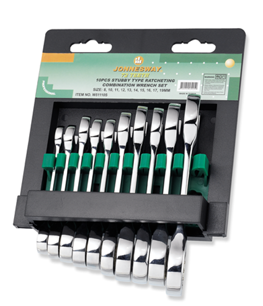 W51110S / 10 PCS 72 TEETH STUBBY TIPE RATCHETING COMBINATION WRENCH SET CR-V STEEL METRIC SIZE: 8 to 19 MM