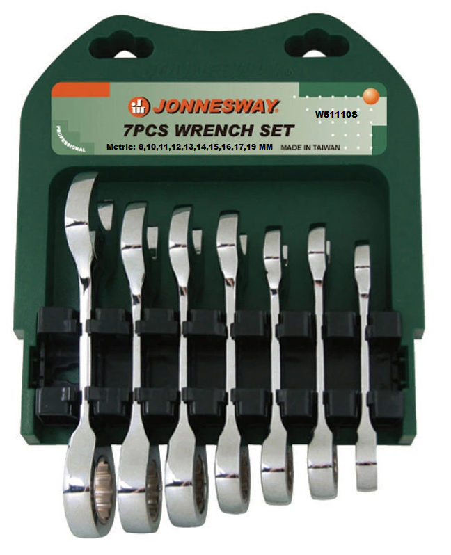 W51110S / 10 PCS 72 TEETH STUBBY TIPE RATCHETING COMBINATION WRENCH SET CR-V STEEL METRIC SIZE: 8 to 19 MM