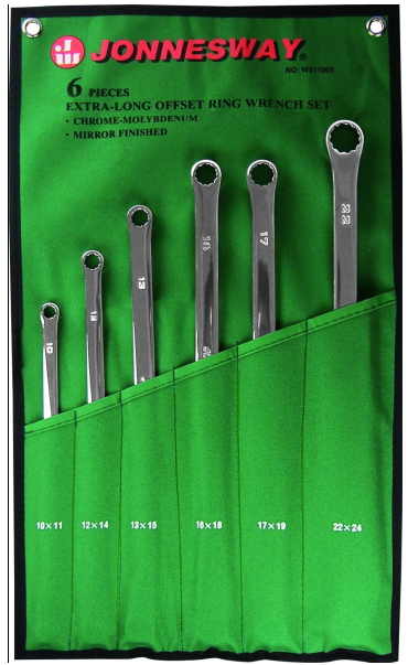 W61106S / 6 PCS EXTRA-LONG DOUBLE RING WRENCH SET CR-V STEEL METRIC SIZE: 10 to 24 MM