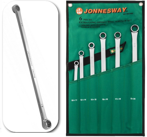 W61106S / 6 PCS EXTRA-LONG DOUBLE RING WRENCH SET CR-V STEEL METRIC SIZE: 10 to 24 MM