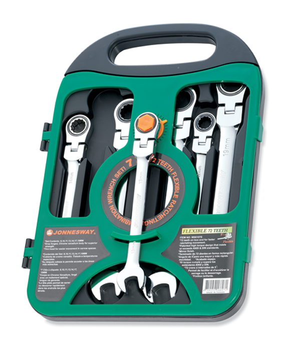 W66207S / 7 PCS FLEXIBLE 72 TEETH RATCHETING COMBINATION WRENCH SET CR-V STEEL   SAE SIZE: 3/8" to 3/4"