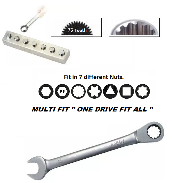 W86112S / 12 PCS MULTI FIT ONE DRIVE FITT ALL 72 TEETH REVERSIBLE RATCHETING COMBINATION WRENCH CR-V4 STEEL